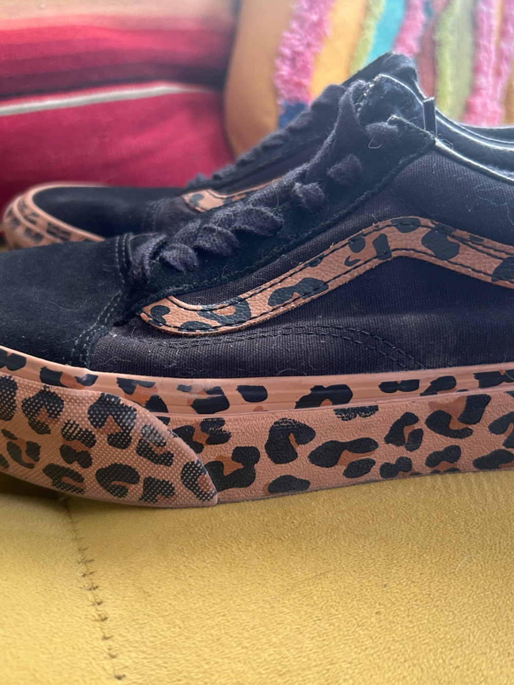 Vans Black Low-Top Sneakers with Leopard-Print Platform